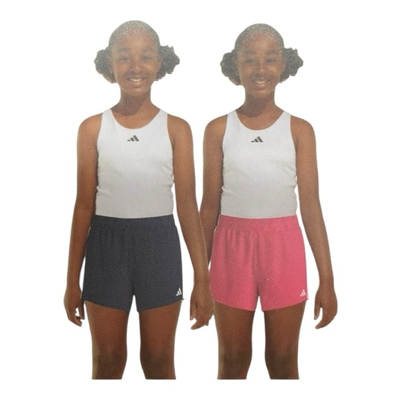 Adidas YOUTH 2 PACK SHORT- Navy Pink available Sizes: M (10/12), L (14) - Picture 3 of 14